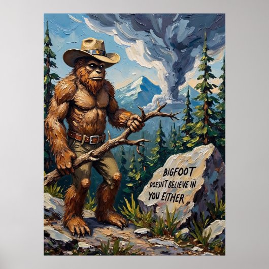 Mountain Skeptic: Bigfoot's Woodland Wisdom Poster (Voorkant)