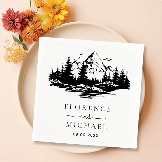 Mountain Sketch Personalized Wedding Servet