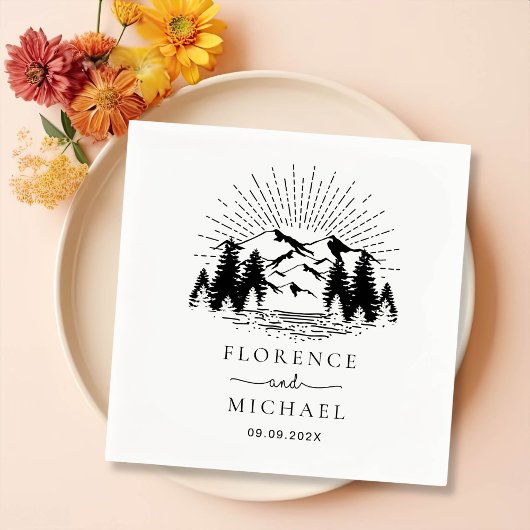 Mountain Sketch Personalized Wedding Servet