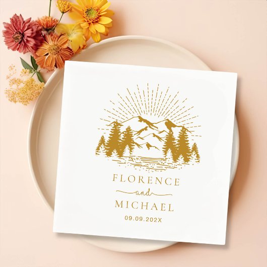 Mountain Sketch Personalized Wedding Servet