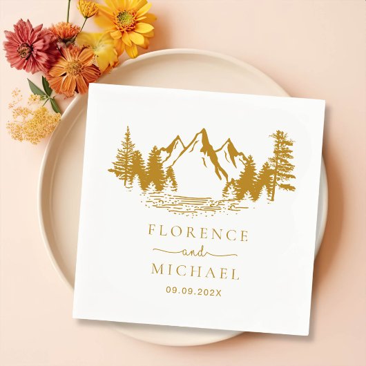 Mountain Sketch Personalized Wedding Servet
