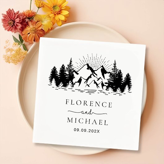 Mountain Sketch Personalized Wedding Servet