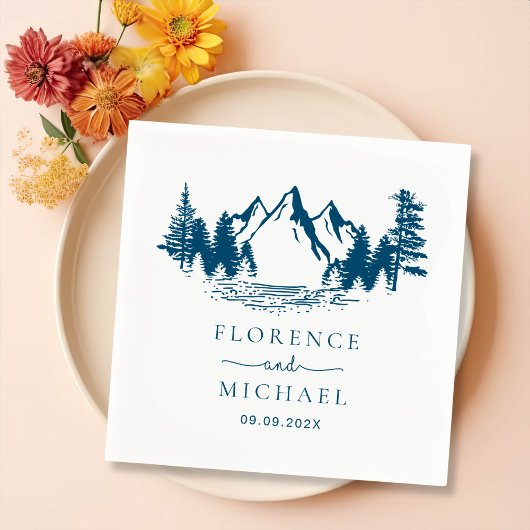 Mountain Sketch Personalized Wedding Servet