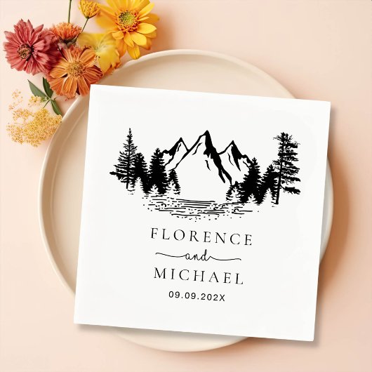 Mountain Sketch Personalized Wedding Servet