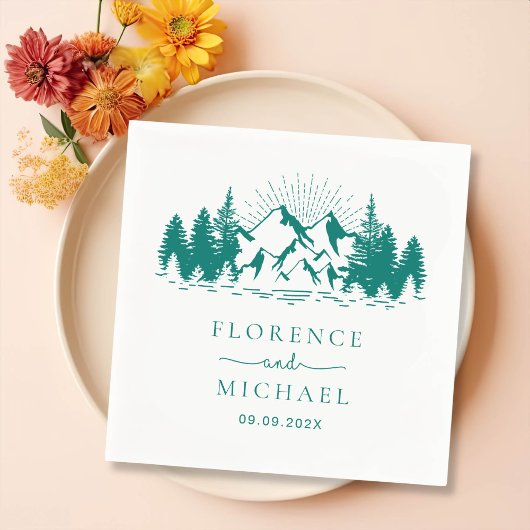 Mountain Sketch Personalized Wedding Servet