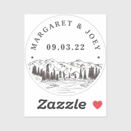 Mountain Sketch Personalized Wedding Sticker (Vel)