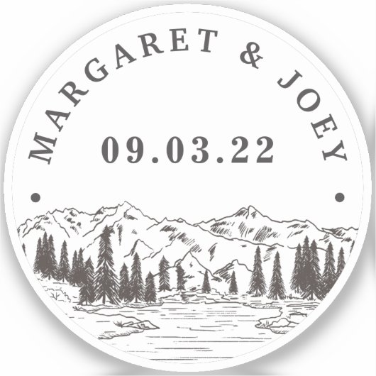 Mountain Sketch Personalized Wedding Sticker (Voorkant)
