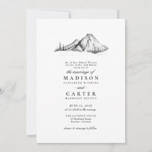 Mountain Sketch Rustic Elegant Wedding Kaart