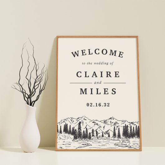 Mountain Sketch Wedch Welcome Poster