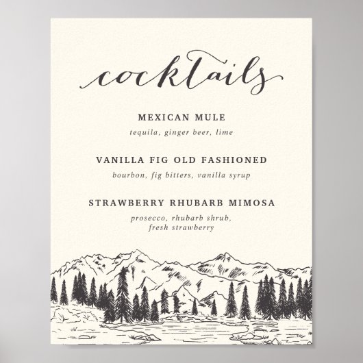 Mountain Sketch Weddench Specialty Cocktails Sign Poster (Voorkant)