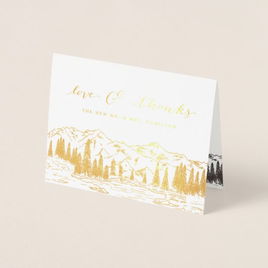 Mountain Sketch Wedding Bedankt Folie Kaarten (Voorkant)