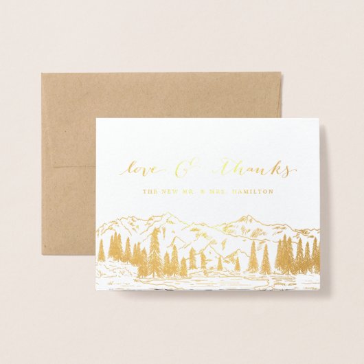 Mountain Sketch Wedding Bedankt Folie Kaarten (Voorkant met envelop)
