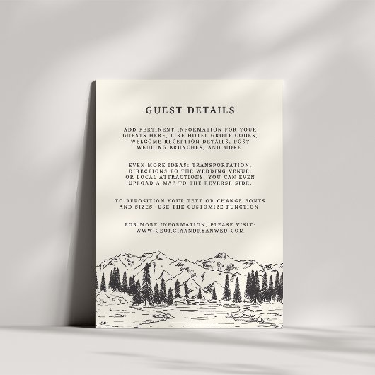 Mountain Sketch Wedding Guest Details Kaart