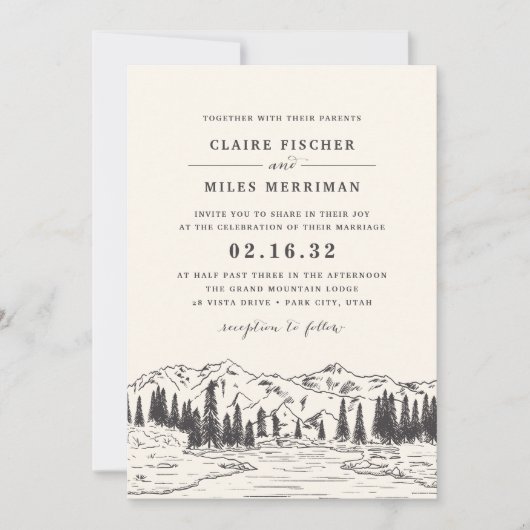 Mountain Sketch Wedding Invitation Kaart (Voorkant)