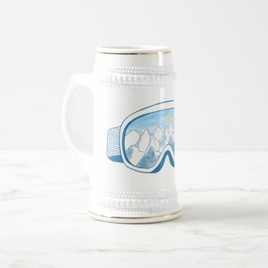 Mountain Ski Goggles Illustratie Wit Bierpul (Voorkant links)