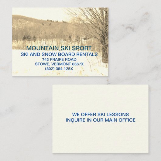 Mountain Ski Resort / Ski verhuur / Ski lessen Visitekaartje (Voorkant / Achterkant)
