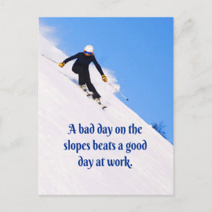 Mountain Ski Slopes Fresh Snow Herfst Skiing Funny Briefkaart