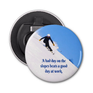 Mountain Ski Slopes Fresh Snow Herfst Skiing Funny Button Flesopener