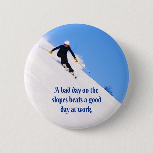 Mountain Ski Slopes Fresh Snow Herfst Skiing Funny Ronde Button 5,7 Cm (Voorkant)