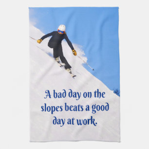 Mountain Ski Slopes Fresh Snow Herfst Skiing Funny Theedoek