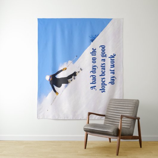 Mountain Ski Slopes Fresh Snow Herfst Skiing Funny Wandkleed (In situ)