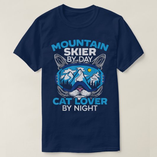 Mountain Skier By Day Cat Lover By Night Kitty Ski T-shirt (Design voorkant)