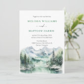 Mountain Skyline bruiloft uitnodiging met QR-code (Staand voorkant)