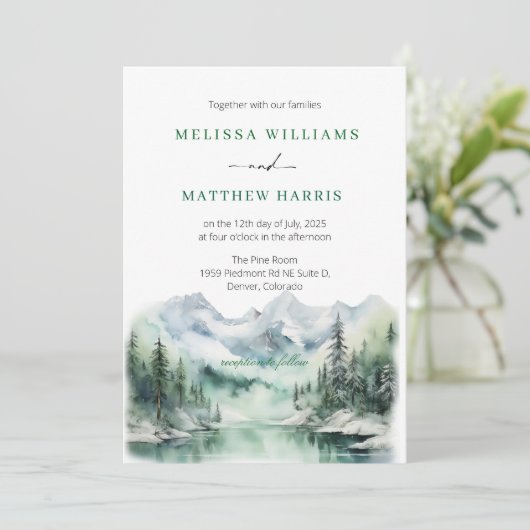 Mountain Skyline bruiloft uitnodiging met QR-code (Staand voorkant)