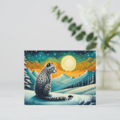 Mountain Snowy Night Sneeuw Luipaard Briefkaart (Staand voorkant)