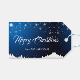 Mountain Snowy Night Vrolijk Kerstfeest Cadeaulabel