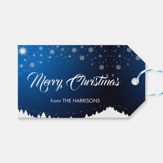 Mountain Snowy Night Vrolijk Kerstfeest Cadeaulabel (Voorkant (Horizontaal))