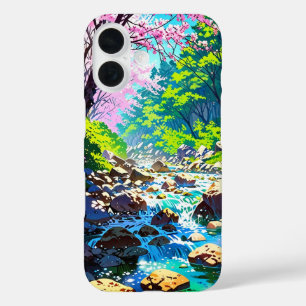 Mountain Stream in de lente - Anime Landscape iPhone 16 Hoesje