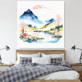 Mountain Summer Waterverf Canvas Afdruk (Insitu (Slaapkamer))