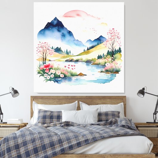 Mountain Summer Waterverf Canvas Afdruk (Insitu (Slaapkamer))