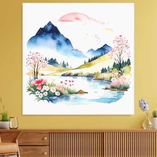 Mountain Summer Waterverf Canvas Afdruk (Insitu (Woonkamer))