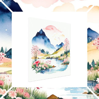 Mountain Summer Waterverf Canvas Afdruk