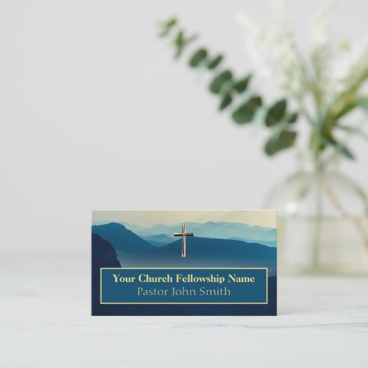 Mountain Sunrise Gold Cross Church Visitekaartjes (Staand voorkant)