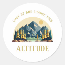Mountain Sunrise Hiker Ronde Sticker