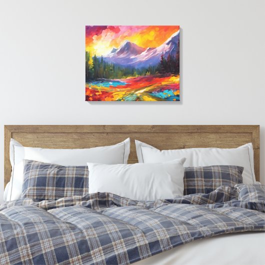 Mountain Sunrise kleurrijke impressionistische kun Canvas Afdruk (Insitu (Slaapkamer))