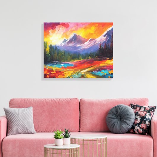Mountain Sunrise kleurrijke impressionistische kun Canvas Afdruk (Insitu (Woonkamer))