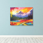 Mountain Sunrise kleurrijke impressionistische kun Canvas Afdruk (Insitu (Houten vloer))