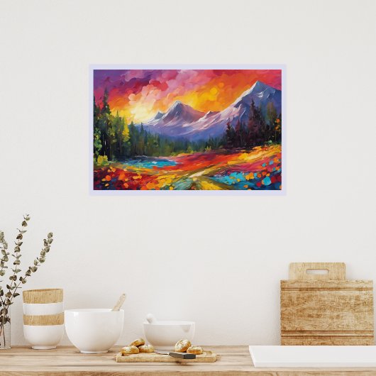 Mountain Sunrise kleurrijke impressionistische kun Poster (Keuken)