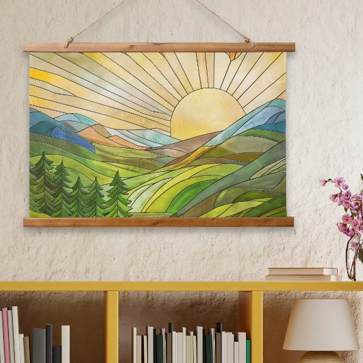 Mountain Sunrise Mozaïek Digitale Kunst Hangend Wandkleed