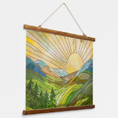 Mountain Sunrise Mozaïek Digitale Kunst Hangend Wandkleed (Gebogen)