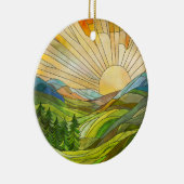 Mountain Sunrise Mozaïek Digitale Kunst Keramisch Ornament (Rechts)