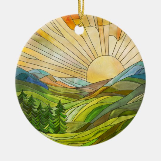 Mountain Sunrise Mozaïek Digitale Kunst Keramisch Ornament (Voorkant)