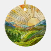 Mountain Sunrise Mozaïek Digitale Kunst Keramisch Ornament (Achterkant)