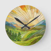 Mountain Sunrise Mozaïek Digitale Kunst Ronde Klok (Voorkant)