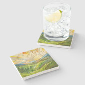 Mountain Sunrise Mozaïek Digitale Kunst Stenen Onderzetter (Zijkant)