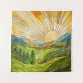 Mountain Sunrise Mozaïek Digitale Kunst Wandkleed (Voorkant)